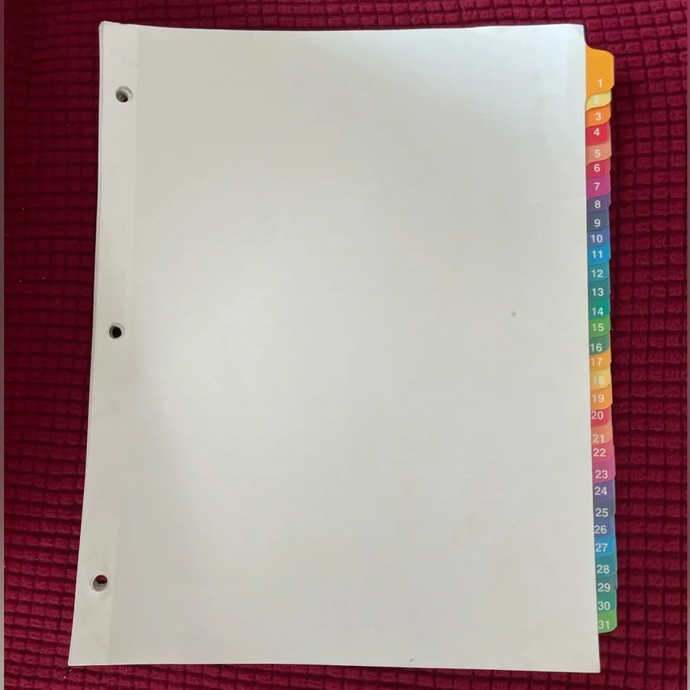EUC “31-tab Dividers” Multicolor Tabs, 1 Set for 3 Ring Binders
